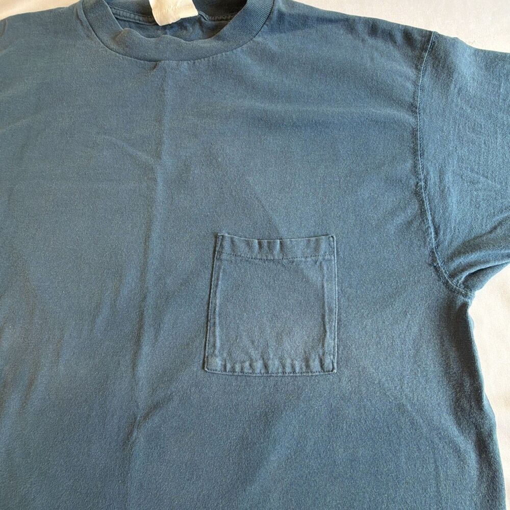 VTG 90s Discus Athletic Pocket T Shirt XL Blue Blank Sun Faded Grunge Crew Neck - Picture 7 of 16